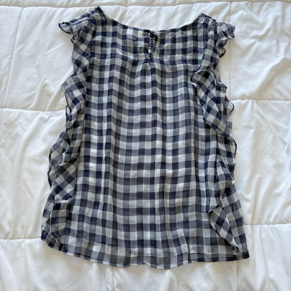 Vintage Womens Size Medium Blue White Gingham Tank Top Blouse‎ Flowy Officechic - Picture 7 of 8